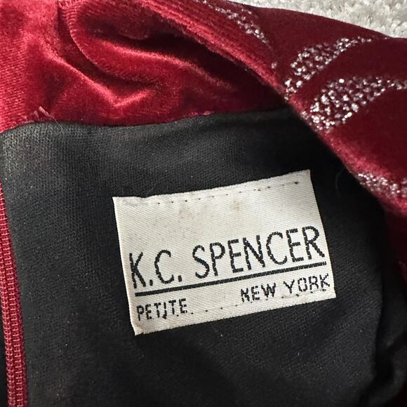 Vintage KC Spencer Dress Womens Petite M Red Velvet Maxi Evening Holiday 90s - Picture 7 of 11